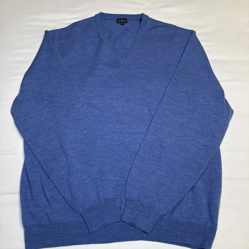 Jack Nicklaus Sweater Mens XL Blue 100% Merino Wool Knit V-Neck Pullover EUC